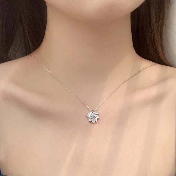 Certified 1/2ct. t.w. Diamond Windmill Necklace 18k White Gold over Italy Silver - Picture 7 of 16